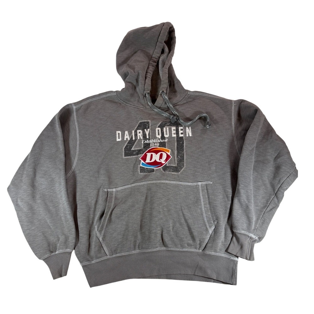 Signature Dairy Queen DQ Graphic Hoodie Gray Thermal Sweatshirt Mens Large RARE